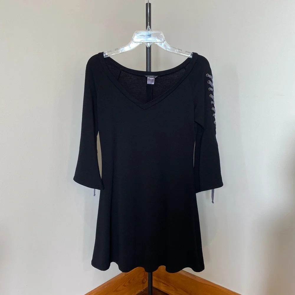 Venus Skater Dress Lace-up Sleeves Black XS - Picture 2 of 9